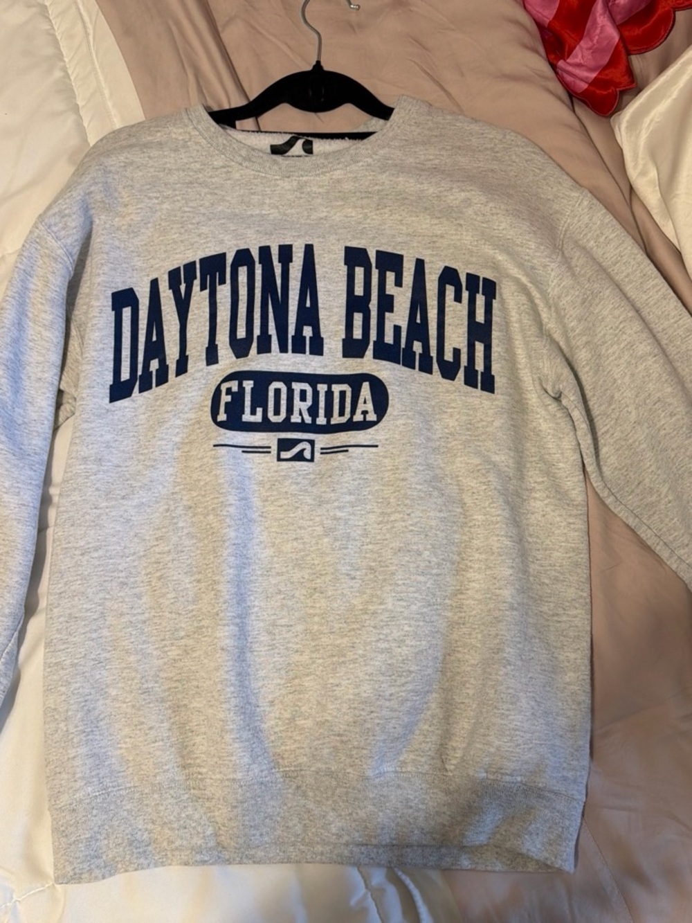 surf style Heather Gray Crewneck with Navy Daytona Beach Florida Print